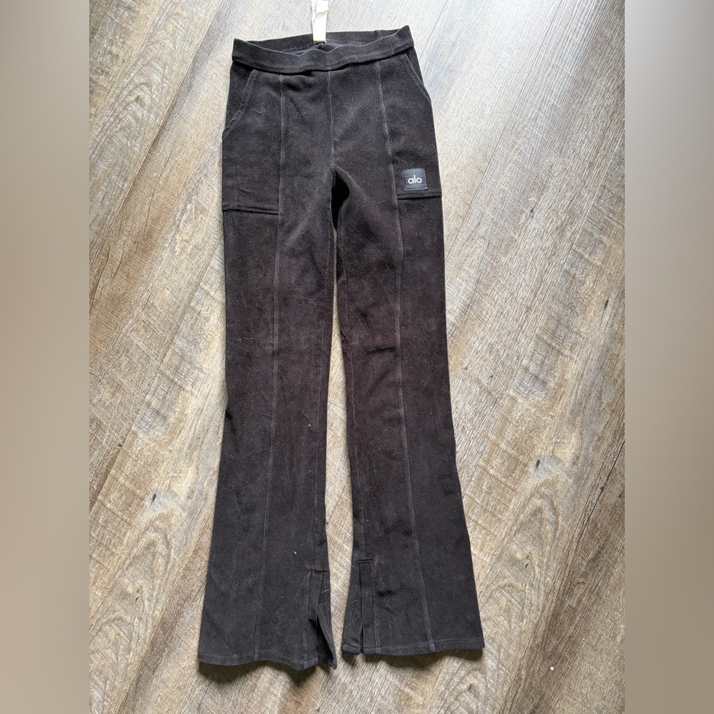 ALO Yoga Micro corduroy Size XS Black Ribbed Waistband Leggings